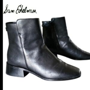 Sam Edelman THATCHER Black Leather Ankle Boot Dress Square Toe Heel Shoe Women 9